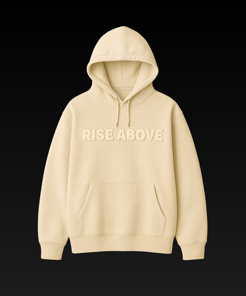 RISE ABOVE™ Antique White Matte Embossed Hoodie (PREORDER)