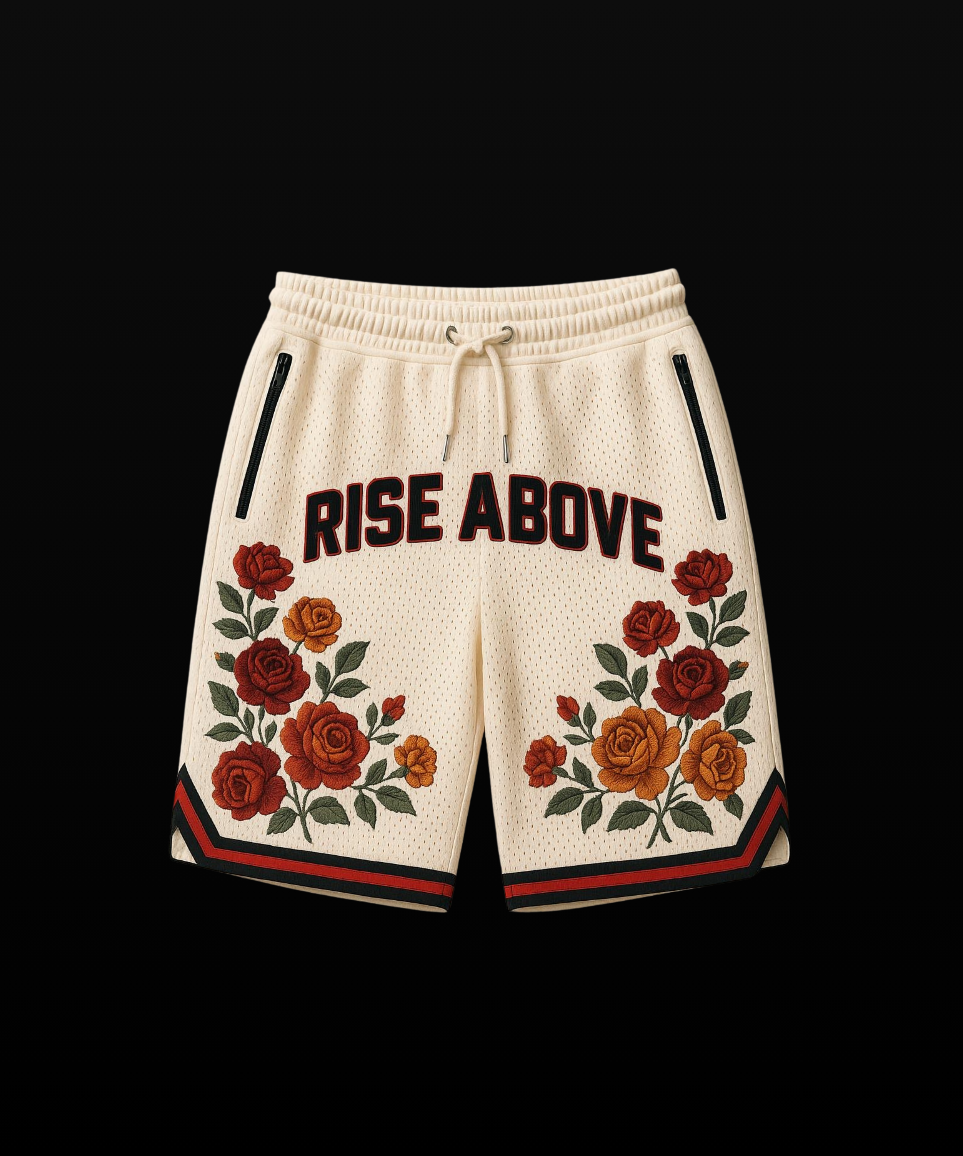 RISE ABOVE™ Embroidered Rose Mesh Shorts (PREORDER)