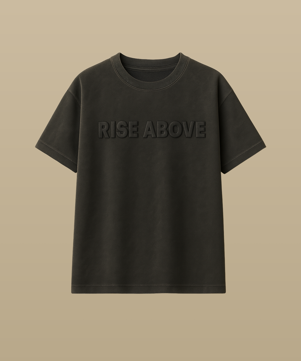 RISE ABOVE™ Washed Black Matte Embossed Tee (PREORDER)